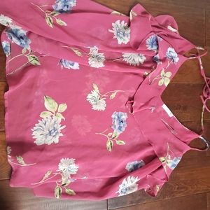 Soprano long sleeve sheer top size small, blush punk with flowers , fits larger